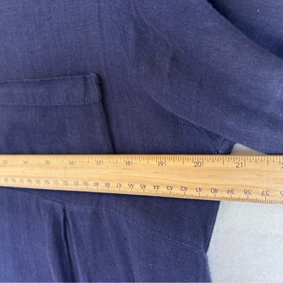 VINTAGE CHRISTINE DAMEN 100%‎ Linen Navy Blue Dress Long Maxi Short Sleeve Beach - Picture 12 of 14